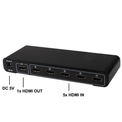 5 Ports Full HD 1080P HDMI Switch with Switch & Remote Controller, 1.3 Version (5 Ports HDMI Input, 1 Port HDMI Output)(Black) -  by buy2fix | Online Shopping UK | buy2fix