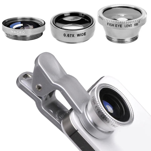 3 in 1 Photo Lens Kits (180 Degree Fisheye Lens + Super Wide Lens + Macro Lens), For iPhone, Galaxy, Sony, Lenovo, HTC, Huawei, Google, LG, Xiaomi, other Smartphones(Silver) - Combination Lens by buy2fix | Online Shopping UK | buy2fix
