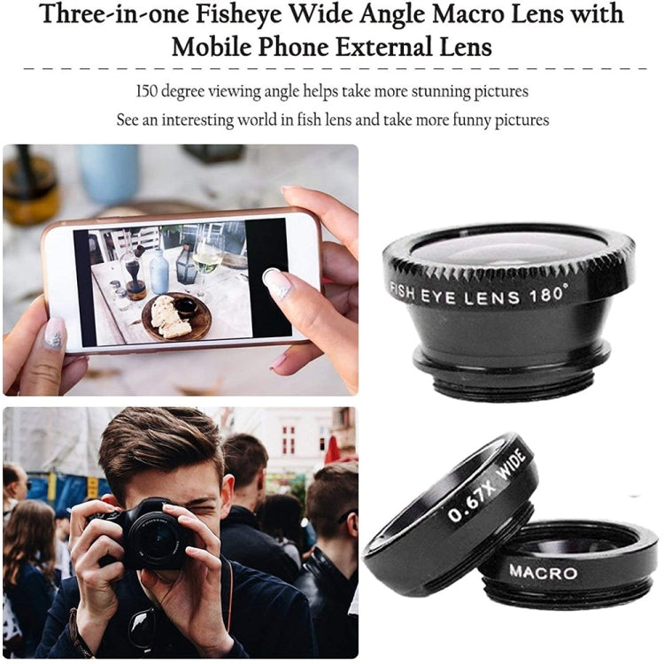 3 in 1 Photo Lens Kits (180 Degree Fisheye Lens + Super Wide Lens + Macro Lens), For iPhone, Galaxy, Sony, Lenovo, HTC, Huawei, Google, LG, Xiaomi, other Smartphones(Black) - Combination Lens by buy2fix | Online Shopping UK | buy2fix