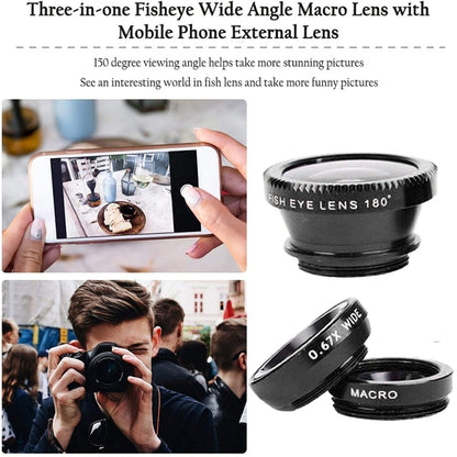 3 in 1 Photo Lens Kits (180 Degree Fisheye Lens + Super Wide Lens + Macro Lens), For iPhone, Galaxy, Sony, Lenovo, HTC, Huawei, Google, LG, Xiaomi, other Smartphones(Black) - Combination Lens by buy2fix | Online Shopping UK | buy2fix