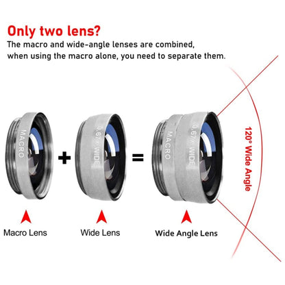 3 in 1 Photo Lens Kits (180 Degree Fisheye Lens + Super Wide Lens + Macro Lens), For iPhone, Galaxy, Sony, Lenovo, HTC, Huawei, Google, LG, Xiaomi, other Smartphones(Silver) - Combination Lens by buy2fix | Online Shopping UK | buy2fix