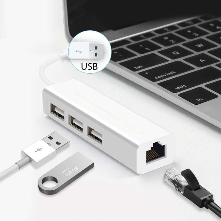 USB 2.0 Ethernet Network Adapter + 3 Ports USB HUB(White) - USB 2.0 HUB by buy2fix | Online Shopping UK | buy2fix