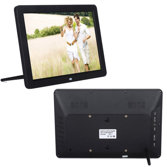 12.0 Inch LED Display Multi-media Digital Photo Frame with Holder / Music & Movie Player / Remote Control Function, Support USB / SD, Built in Stereo Speaker(Black) - Consumer Electronics by buy2fix | Online Shopping UK | buy2fix