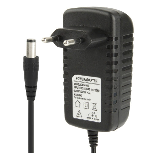 High Quality EU Plug AC 100-240V to DC 12V 2A Power Adapter, Tips: 5.5 x 2.1mm, Cable Length: 1m(Black) - Consumer Electronics by buy2fix | Online Shopping UK | buy2fix