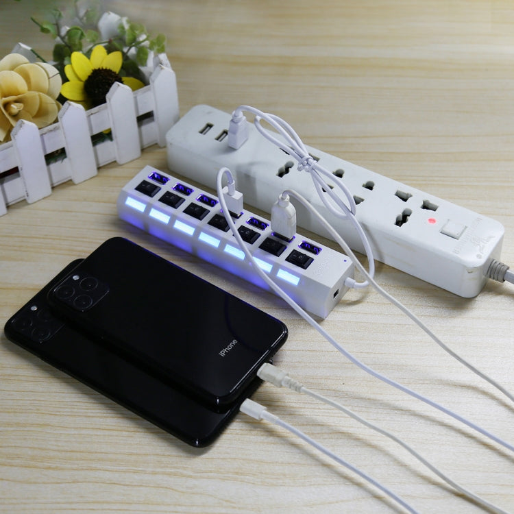 7 Ports USB Hub 2.0 USB Splitter High Speed 480Mbps with ON/OFF Switch / 7 LEDs(White) - USB 2.0 HUB by buy2fix | Online Shopping UK | buy2fix