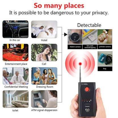 CC308+ Multi Wireless Camera Lens Detector Radio Wave Signal Detect Full-range RF GSM Device Finder(US Plug) - Security by buy2fix | Online Shopping UK | buy2fix