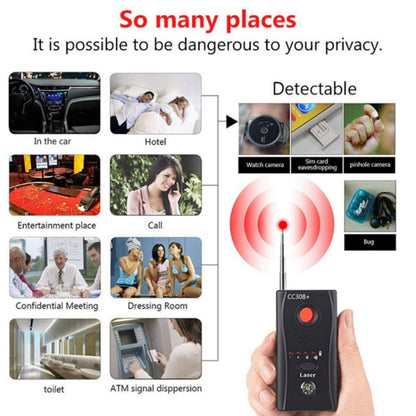 CC308+ Multi Wireless Camera Lens Detector Radio Wave Signal Detect Full-range RF GSM Device Finder(EU Plug) - Security by buy2fix | Online Shopping UK | buy2fix