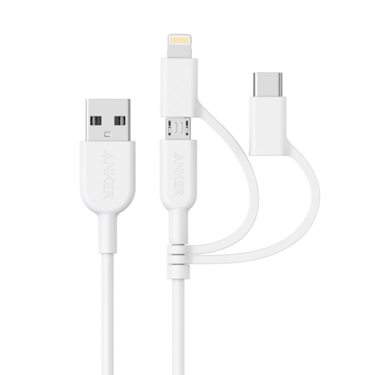 ANKER 3 in 1 8 Pin + Micro USB + USB-C / Type-C Interface MFI Certificated Data Cable(White) - Apple Accessories by ANKER | Online Shopping UK | buy2fix