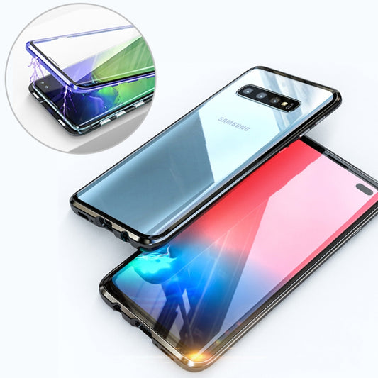 UltUltra Slim Double Sides Magnetic Adsorption Angular Frame Tempered Glass Magnet Flip Case for Galaxy S10, Screen Fingerprint Unlock Is Supported(Black) - Samsung Accessories by buy2fix | Online Shopping UK | buy2fix