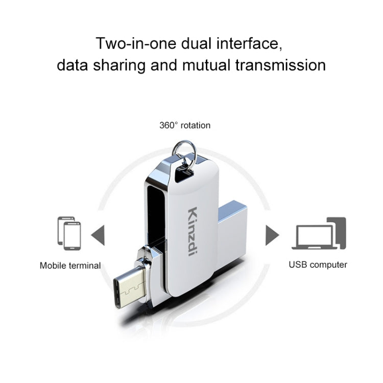 Kinzdi 32GB USB + Type-C Interface Metal Twister Flash Disk V10 (Silver) - USB Flash Drives by Kinzdi | Online Shopping UK | buy2fix