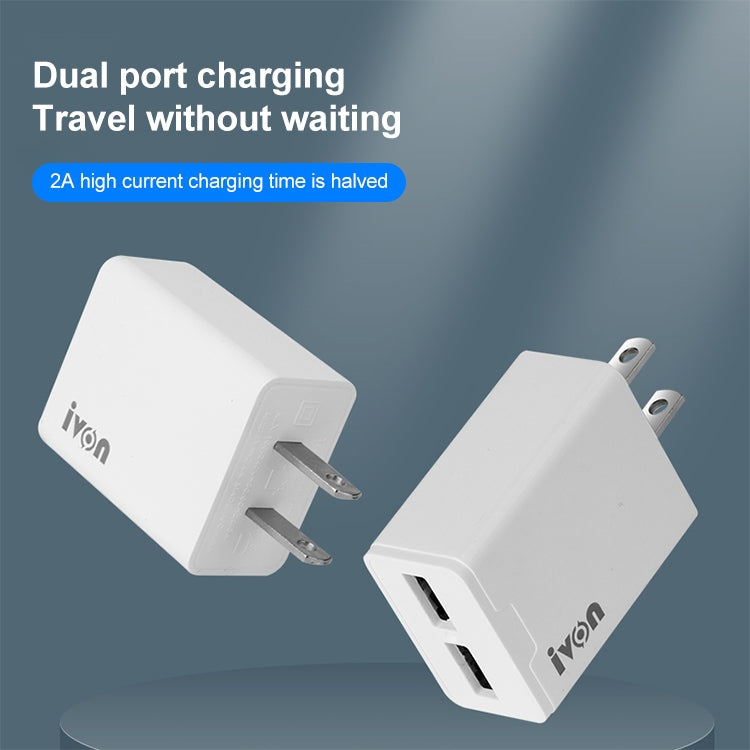 IVON AD38 5V 2.1A Dual USB Port Travel Charger, US Plug - USB Charger by IVON | Online Shopping UK | buy2fix