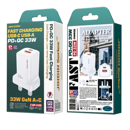 WK WP-U140 33W Power Series USB+USB-C/Type-C Fast Charger, Specifications: UK Plug(White) - USB Charger by WK | Online Shopping UK | buy2fix