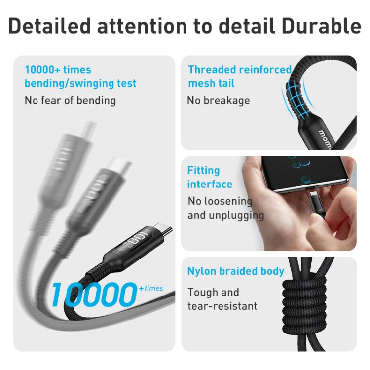 MOMAX DC22 1.2m USB-C / Type-C to USB-C / Type-C PD 100W Digital Display Braided Data Sync Charge Cable (Black) - USB-C & Type-C Cable by MOMAX | Online Shopping UK | buy2fix