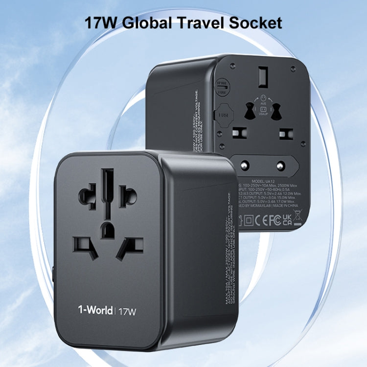 MOMAX UA12 1-World 17W Global Travel Fast Charger Power Adapter - International Plug Adaptor by MOMAX | Online Shopping UK | buy2fix