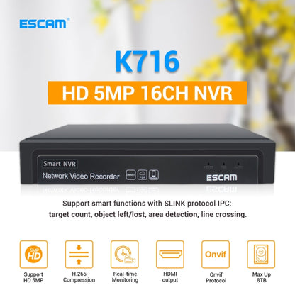 ESCAM K716 HD 5MP 16CH Smart NVR Network Video Recorder - Digital Video Recorder by ESCAM | Online Shopping UK | buy2fix