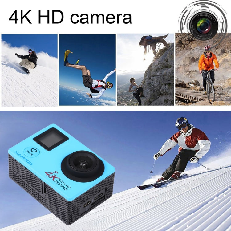 HAMTOD H12 UHD 4K WiFi  Sport Camera with Waterproof Case, Generalplus 4247, 0.66 inch + 2.0 inch LCD Screen, 170 Degree Wide Angle Lens (Blue) - DJI & GoPro Accessories by HAMTOD | Online Shopping UK | buy2fix
