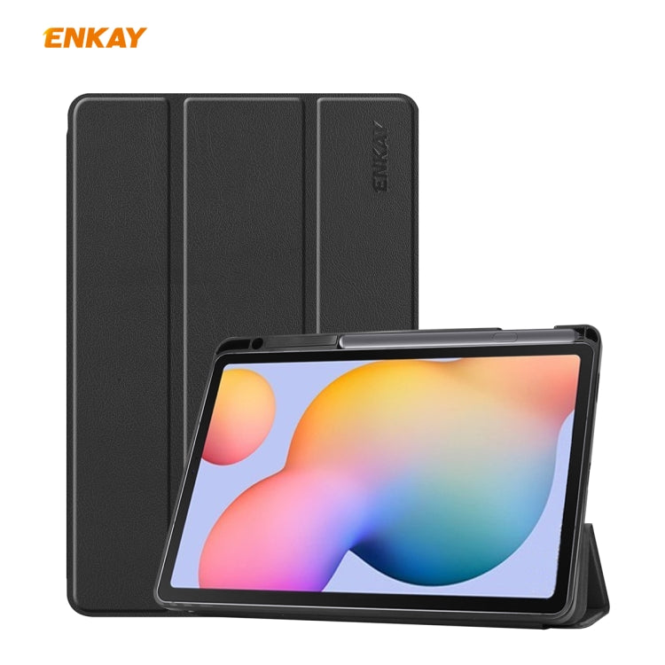 For Samsung Galaxy Tab S6 Lite P610 / P615 / Tab S6 Lite 2022 / P613 / P619 ENKAY Leather Smart Tablet Case with Pen Slot(Black) - Tab S6 Lite P610 / P615 by ENKAY | Online Shopping UK | buy2fix