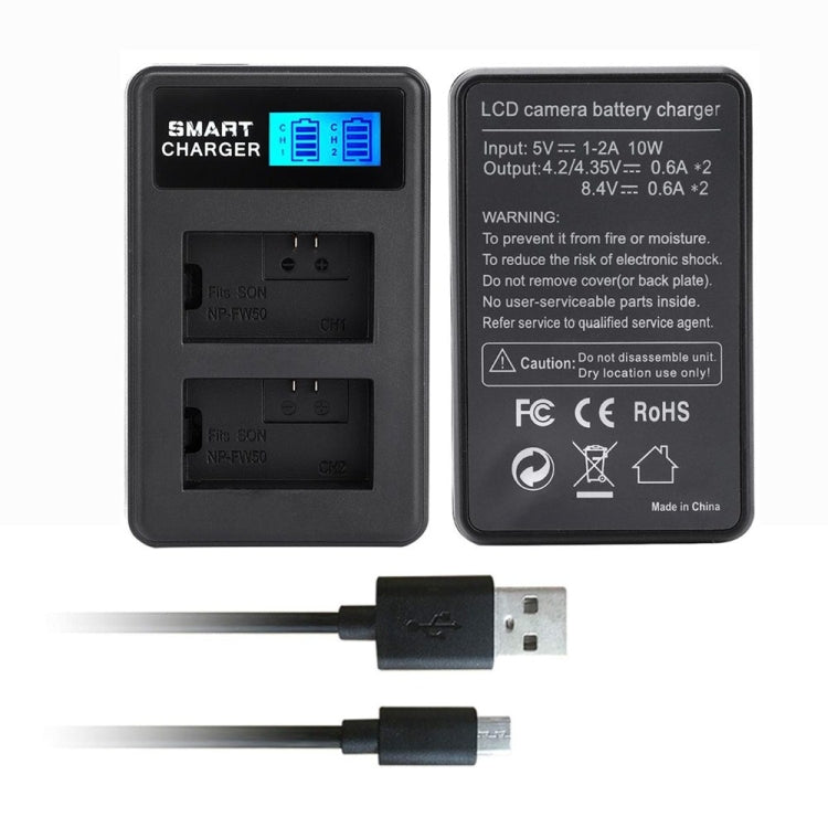 For Sony NP-FW50 Smart LCD Display USB Dual Charger - Battery USB Charger by buy2fix | Online Shopping UK | buy2fix