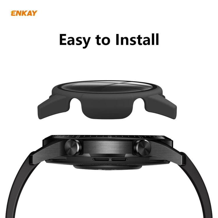 For Huawei Watch GT 2 46mm ENKAY Hat-Prince ENK-AC8202 Full Coverage PC Frosted Case + 9H Tempered Glass Protector(Transparent) - Watch Cases by ENKAY | Online Shopping UK | buy2fix