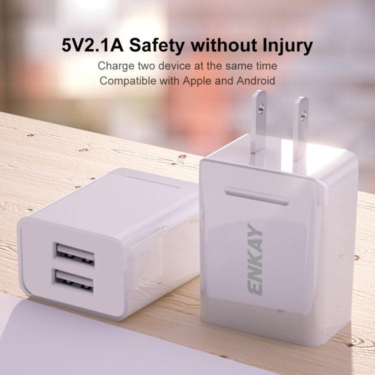 ENKAY Hat-Prince U008-1 10.5W 2.1A Dual USB Charging US Plug Travel Power Adapter With 2.1A 1m 8 Pin Cable - Mobile Accessories by ENKAY | Online Shopping UK | buy2fix