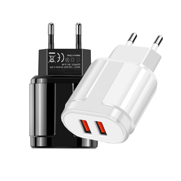 Dual USB Portable Travel Charger + 1 Meter USB to 8 Pin Data Cable, EU Plug(White) - Apple Accessories by buy2fix | Online Shopping UK | buy2fix