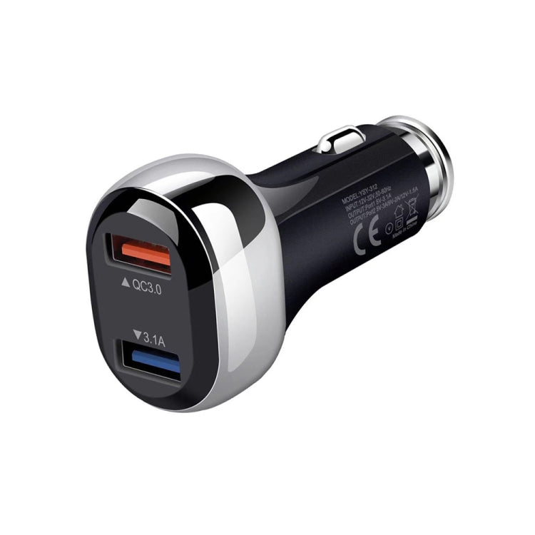 YSY-312 2 in 1 18W Portable QC3.0 Dual USB Car Charger + 1m 3A USB to USB-C / Type-C Data Cable Set(Black) - Car Charger by buy2fix | Online Shopping UK | buy2fix
