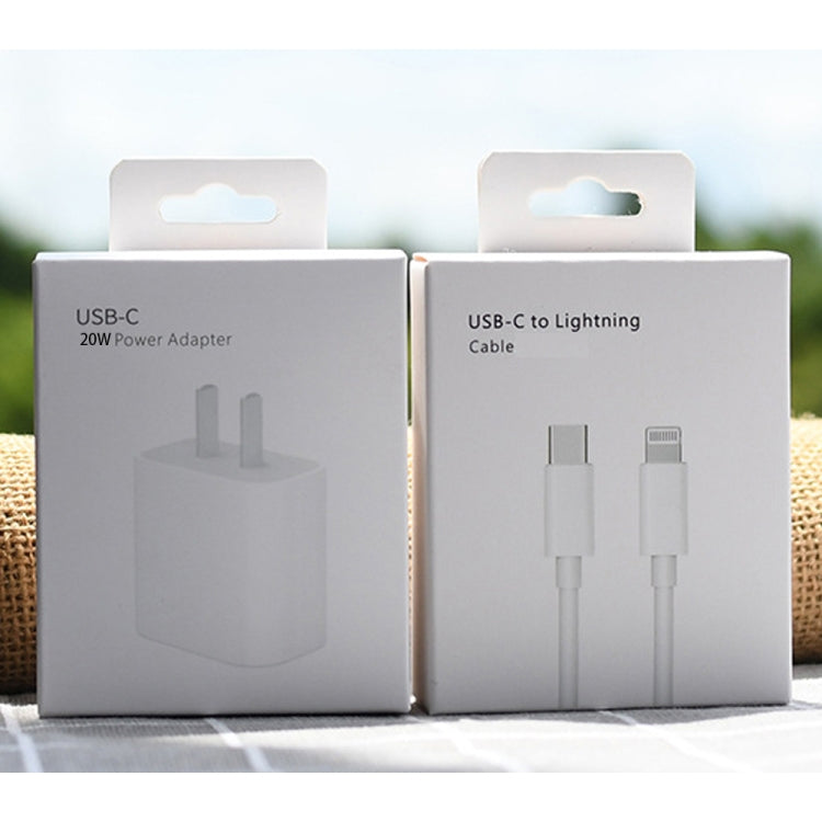 PD 20W Single USB-C / Type-C Port Travel Charger + 3A PD3.0 USB-C / Type-C to 8 Pin Fast Charge Data Cable Set, US Plug 2m - Apple Accessories by buy2fix | Online Shopping UK | buy2fix