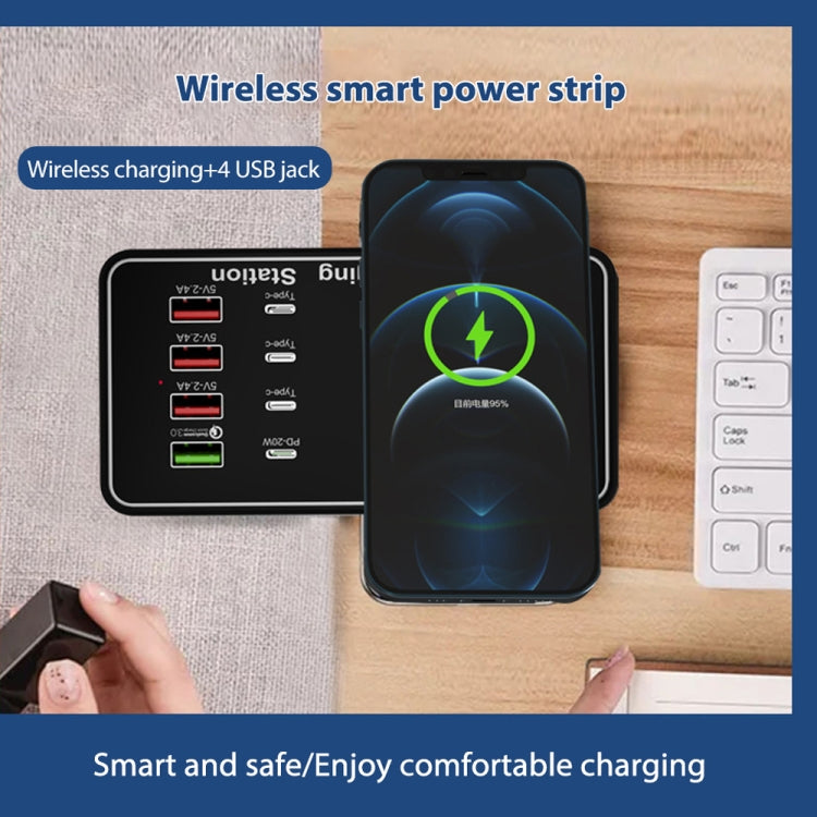 A7 High-power 100W 4 x PD 20W + QC3.0 USB Charger +15W Qi Wireless Charger Multi-port Smart Charger Station, Plug Size:AU Plug - Plug Adaptor by buy2fix | Online Shopping UK | buy2fix