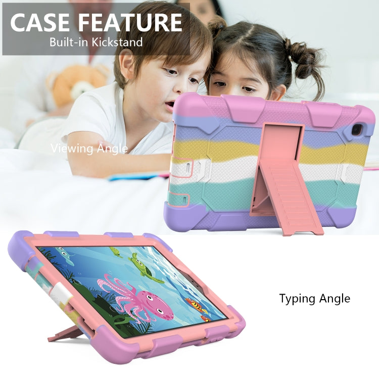 For Samsung Galaxy Tab A7 Lite T220 / T225 Two-Color Robot Shockproof Silicone + PC Protective Case with Holder(Rainbow+Rose Gold) - Samsung Accessories by buy2fix | Online Shopping UK | buy2fix