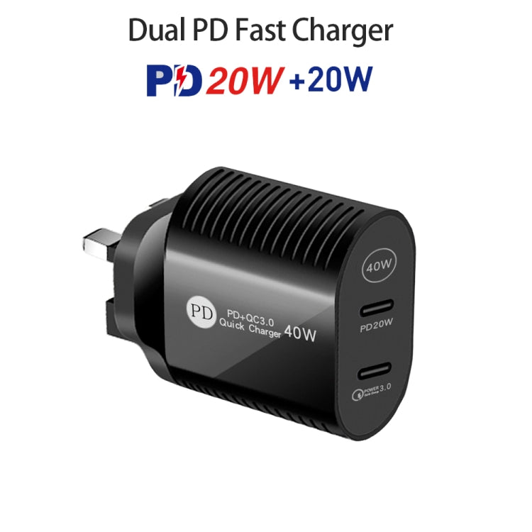 40W Dual Port PD / Type-C Fast Charger for iPhone / iPad Series, UK Plug(Black) - Apple Accessories by buy2fix | Online Shopping UK | buy2fix