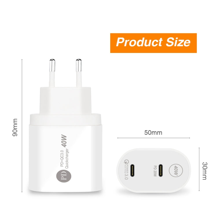 002 40W Dual Port PD USB-C / Type-C Fast Charger for iPhone / iPad Series, EU Plug(White) - Apple Accessories by buy2fix | Online Shopping UK | buy2fix