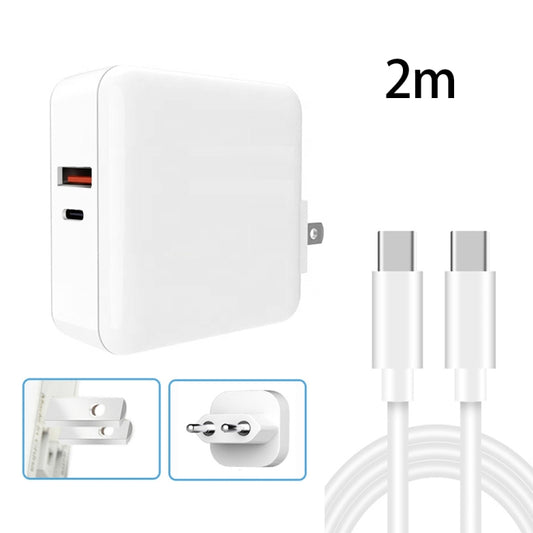 A6 65W QC 3.0 USB + PD USB-C / Type-C Dual Fast Charging Laptop Adapter + 2m USB-C / Type-C to USB-C / Type-C Data Cable Set for MacBook Series, US Plug + EU Plug - Apple Accessories by buy2fix | Online Shopping UK | buy2fix