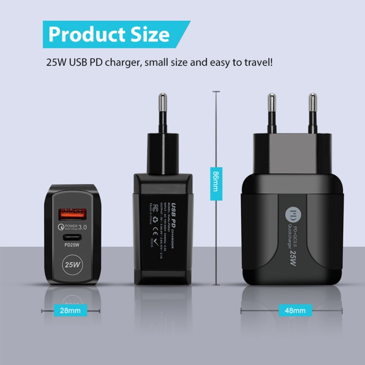 PD25W USB-C / Type-C + QC3.0 USB Dual Ports Fast Charger, EU Plug(Black) - Apple Accessories by buy2fix | Online Shopping UK | buy2fix