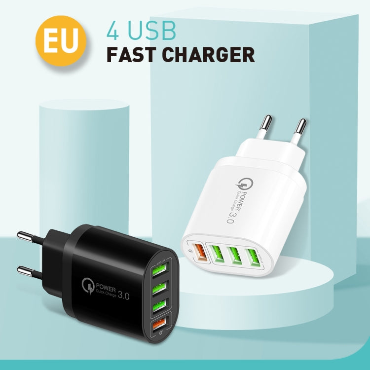 QC-04 QC3.0 + 3 x USB2.0 Multi-ports Charger with 3A USB to Type-C Data Cable, EU Plug(Black) - Mobile Accessories by buy2fix | Online Shopping UK | buy2fix