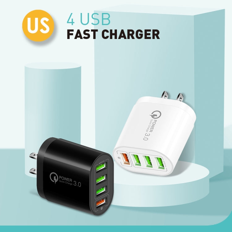 QC-04 QC3.0 + 3 x USB2.0 Multi-ports Charger with 3A USB to Micro USB Data Cable, US Plug(Black) - Mobile Accessories by buy2fix | Online Shopping UK | buy2fix