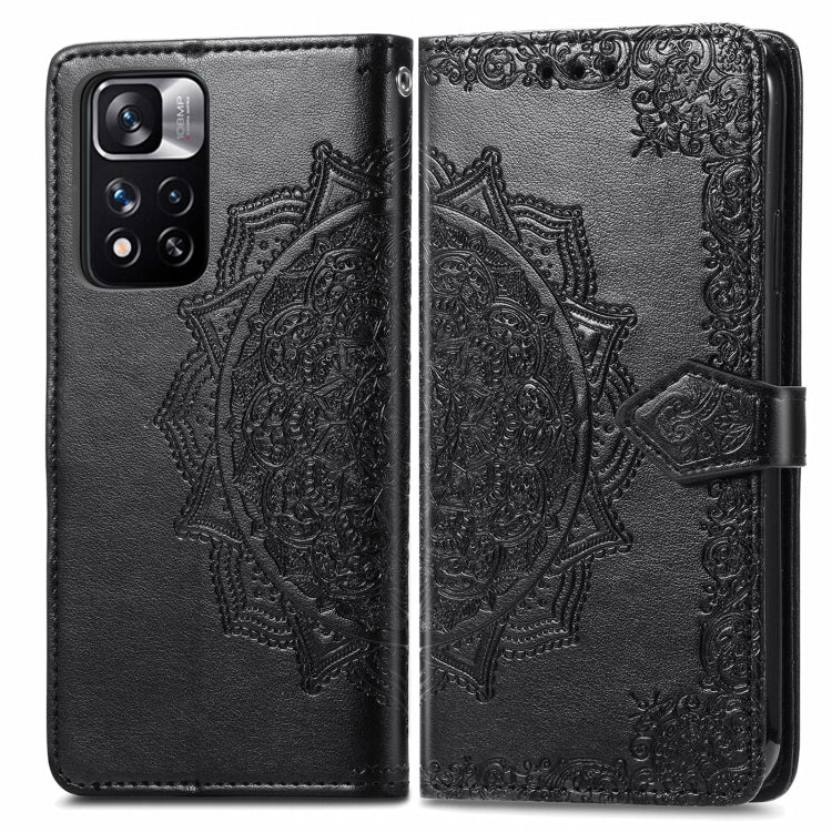Mandala Flower Embossed Flip Leather Phone Case For Xiaomi Redmi Note 11 Pro / 11 Pro+(Black) - Xiaomi Accessories by buy2fix | Online Shopping UK | buy2fix