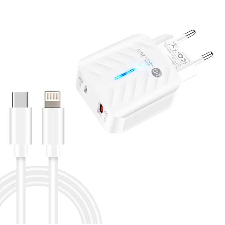 PD03 20W PD3.0 + QC3.0 USB Charger with Type-C to 8 Pin Data Cable, EU Plug(White) - Apple Accessories by buy2fix | Online Shopping UK | buy2fix