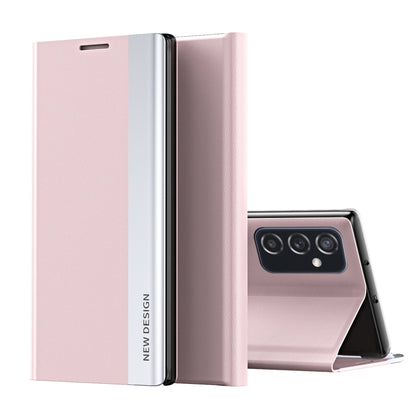 For Samsung Galaxy A33 5G Side Electroplated Magnetic Flip Leather Case with Holder(Pink) - Samsung Accessories by buy2fix | Online Shopping UK | buy2fix