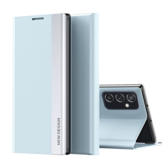For Samsung Galaxy A33 5G Side Electroplated Magnetic Flip Leather Case with Holder(Light Blue) - Samsung Accessories by buy2fix | Online Shopping UK | buy2fix