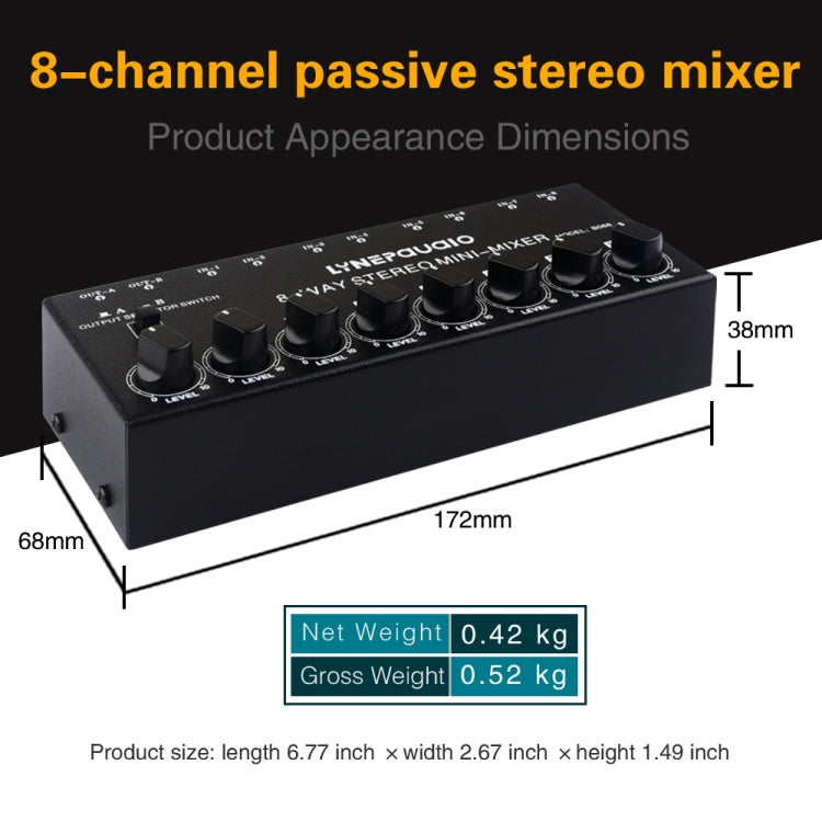 B066 Mini Stereo 8 Channel RCA Non Source Sound Passive Mixer, No Power Supply - Consumer Electronics by buy2fix | Online Shopping UK | buy2fix