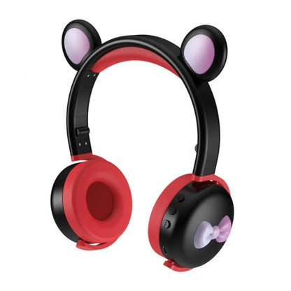AEC BK7 Cute Bear Children Wireless Bluetooth Headset with LED Light(Black Red) - Apple Accessories by AEC | Online Shopping UK | buy2fix