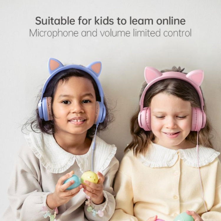 EP08 Cute Cat Ear Child Music Stereo Wired Headset with Mic(Blue) - Apple Accessories by buy2fix | Online Shopping UK | buy2fix