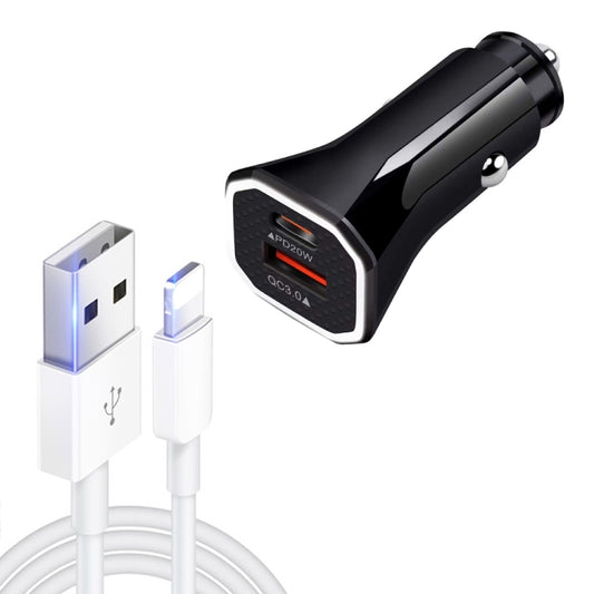TE-P22 38W PD USB-C / Type-C + QC3. 0 USB Car Charger with 1m USB to 8 Pin Data Cable(Black) - Car Charger by buy2fix | Online Shopping UK | buy2fix