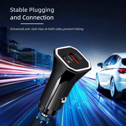 TE-P22 38W PD USB-C / Type-C + QC3. 0 USB Car Charger with 1m USB to 8 Pin Data Cable(Black) - Car Charger by buy2fix | Online Shopping UK | buy2fix