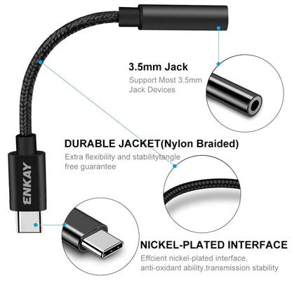 ENKAY USB-C / Type-C to 3.5mm Nylon Braided Aux Adapter Digital Decoding Audio Cable - Audio Adapter by ENKAY | Online Shopping UK | buy2fix