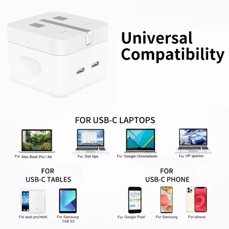 PD 35W Dual USB-C / Type-C Ports Charger with 1.5m Type-C to 8 Pin Data Cable, UK Plug - Apple Accessories by buy2fix | Online Shopping UK | buy2fix