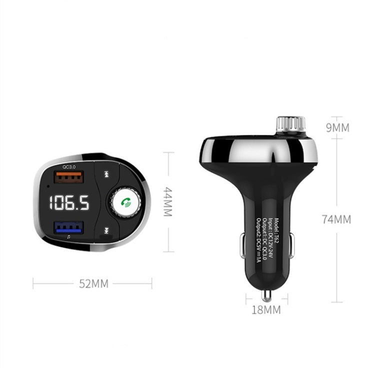 T62 Dual USB QC 3.0 Fast  Charger Bluetooth 5.0 Adapter MP3 Player Handsfree Car Kit FM Transmitter - In Car by buy2fix | Online Shopping UK | buy2fix