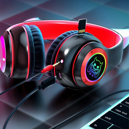 STN25 Devil Ear RGB Light Wireless Music Headset For Children with Mic(Black) - Apple Accessories by buy2fix | Online Shopping UK | buy2fix