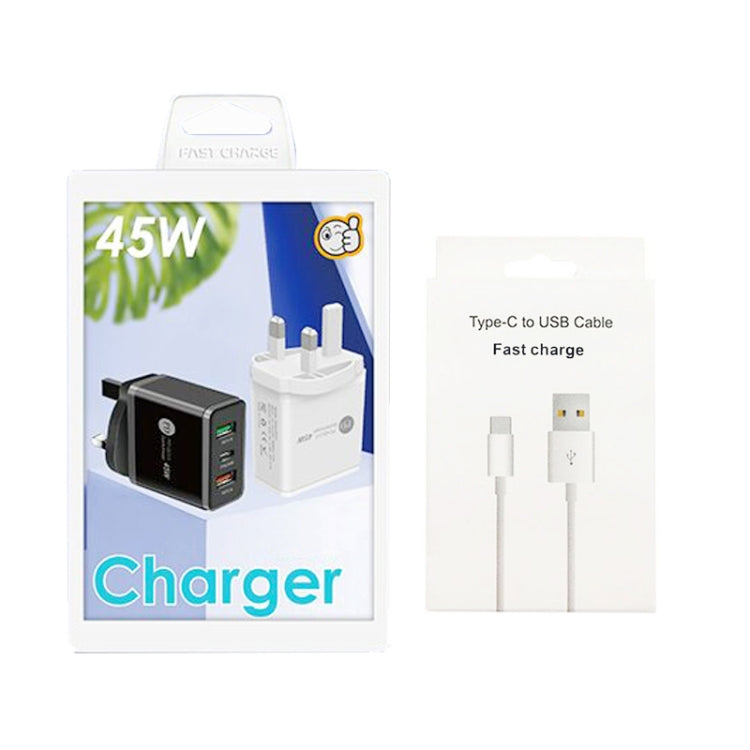 45W PD25W + 2 x QC3.0 USB Multi Port Charger with USB to Type-C Cable, UK Plug(White) - Mobile Accessories by buy2fix | Online Shopping UK | buy2fix