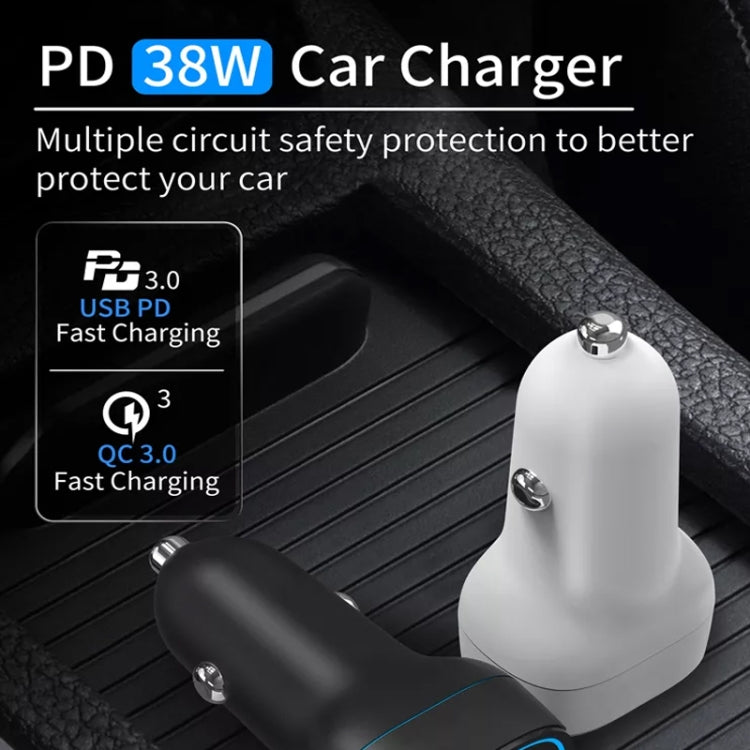 38W PD20W + QC3.0 USB Car Charger with USB to Micro USB Data Cable, Length: 1m(White) - In Car by buy2fix | Online Shopping UK | buy2fix
